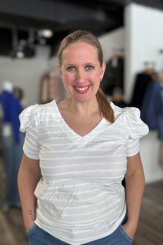 Maxine White Texture V Neck Top