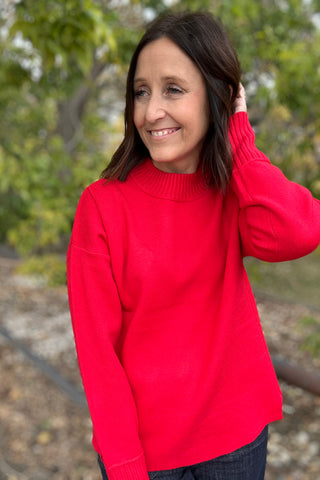 Joan Red Mock Neck Pullover
