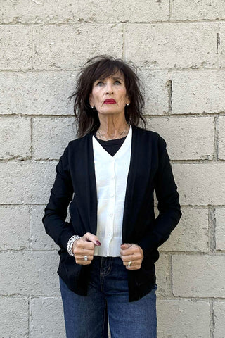 Ada Black Two-fer V-Neck Sweater Cardigan