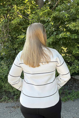 Charlie B Ecru Yard Dyed Striped Funnel Neck