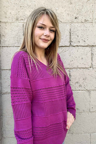 Johanna Magenta V-Neck Striped Top