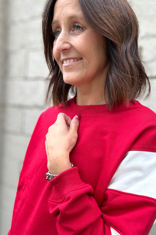 Katie Red Varsity Colorblock Top