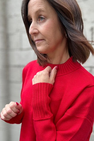 Joan Red Mock Neck Pullover