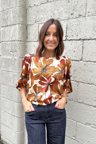 Miriam Rust Floral Round Neck Blouse