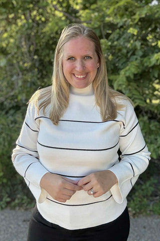 Charlie B Ecru Yard Dyed Striped Funnel Neck