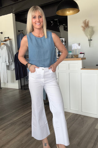 Charlie B White Flared Wide Leg Pants