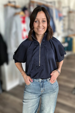 Celeste Navy Quarter Zip Mock Top