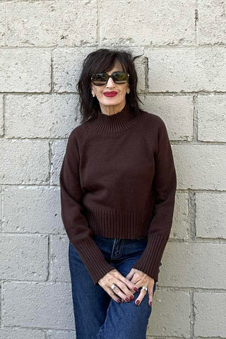 Sandi Brown Mock Neck Long Sleeve Knit Pullover