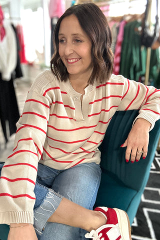Miranda Stripe Split Neck Sweater