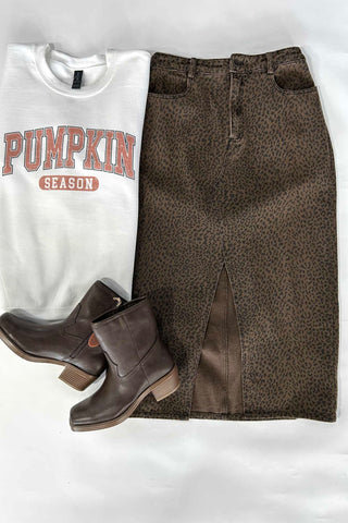 Cheyenne Leopard Open Slit Midi Skirt