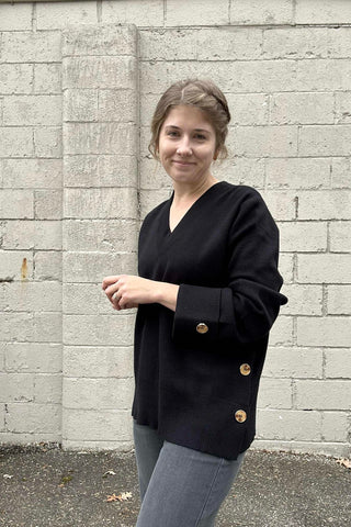 Charlie B Black V Neck with Cuff & Hem