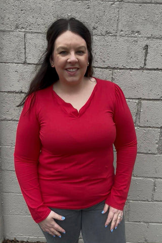 Fyona Red Scallop Top