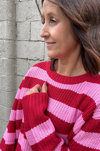 Claire Pink & Red Striped Sweater