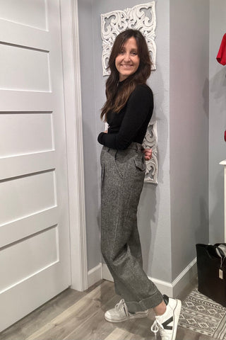 Scarlett Herringbone Pleated Wide Leg Pants