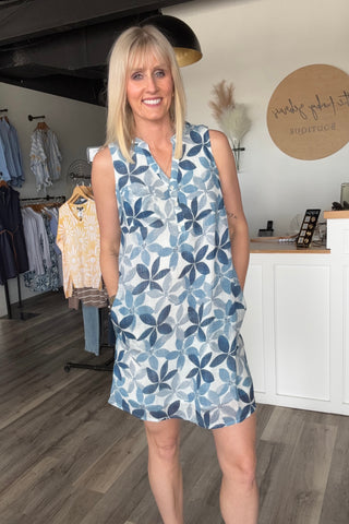 Charlie B Henley Print Sleeveless Dress