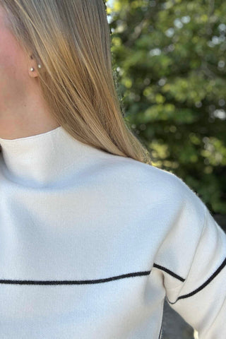 Charlie B Ecru Yard Dyed Striped Funnel Neck