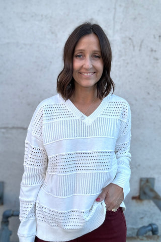 Casee Ivory V Neck Pullover Sweater
