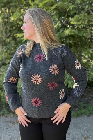 Charlie B Charcoal Embroidered Mock Neck