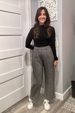 Scarlett Herringbone Pleated Wide Leg Pants