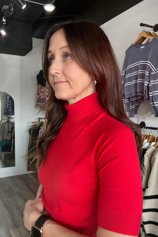 Elizabeth Red Mock Neck