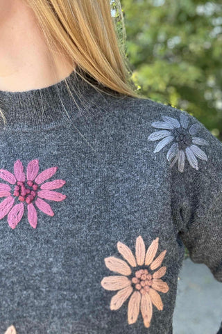 Charlie B Charcoal Embroidered Mock Neck