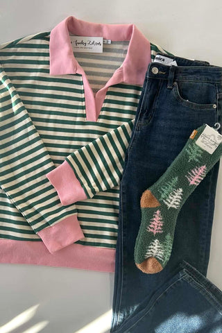 Abi Green Contrast Pullover - The Funky Zebras Clear Lake