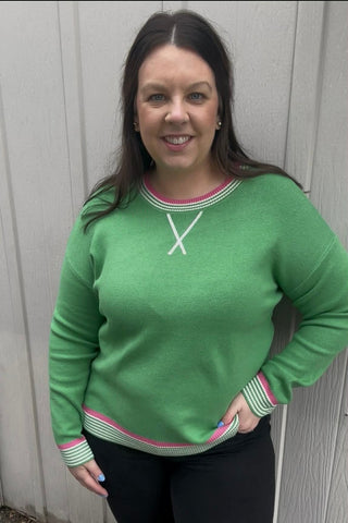 Anika Green/Pink Colorblock Sweater - The Funky Zebras Clear Lake