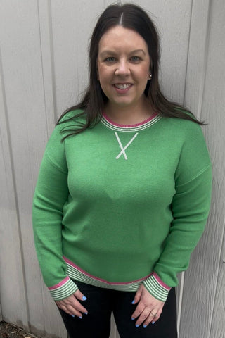 Anika Green/Pink Colorblock Sweater - The Funky Zebras Clear Lake