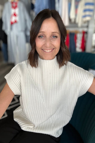 Ashley White Mock Neck Sweater - The Funky Zebras Clear Lake