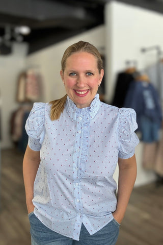 Belin Puff Sleeve Mini Dot Top - The Funky Zebras Clear Lake