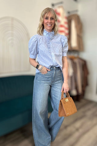 Belin Puff Sleeve Mini Dot Top - The Funky Zebras Clear Lake