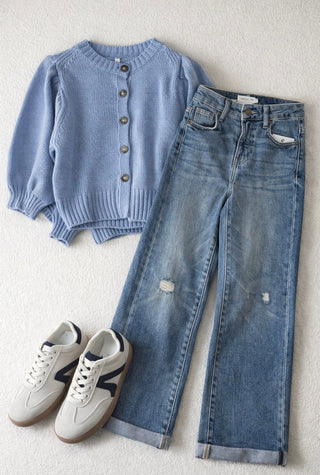 Betti Light Blue Button Down Sweater Cardigan - The Funky Zebras Clear Lake