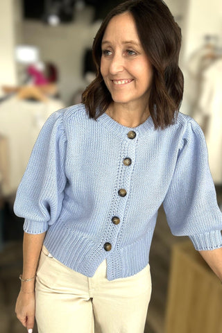 Betti Light Blue Button Down Sweater Cardigan - The Funky Zebras Clear Lake