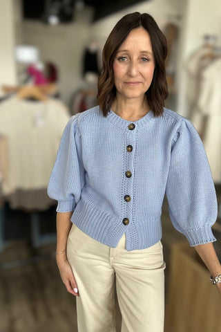 Betti Light Blue Button Down Sweater Cardigan - The Funky Zebras Clear Lake