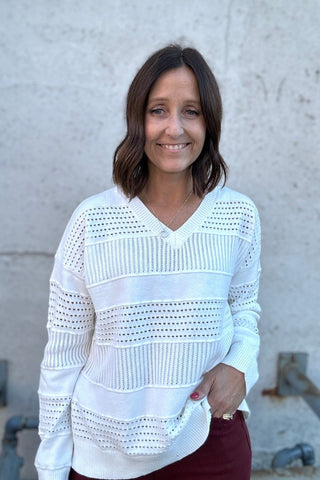 Casee Ivory V Neck Pullover Sweater - The Funky Zebras Clear Lake