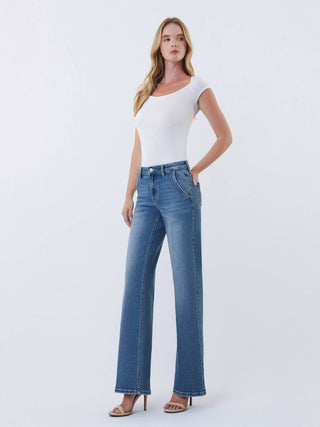 Casey High Rise Trouser Fold Wide Leg Jeans - The Funky Zebras Clear Lake