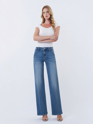 Casey High Rise Trouser Fold Wide Leg Jeans - The Funky Zebras Clear Lake
