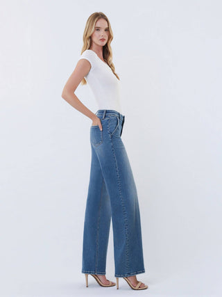 Casey High Rise Trouser Fold Wide Leg Jeans - The Funky Zebras Clear Lake