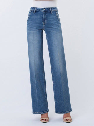 Casey High Rise Trouser Fold Wide Leg Jeans - The Funky Zebras Clear Lake