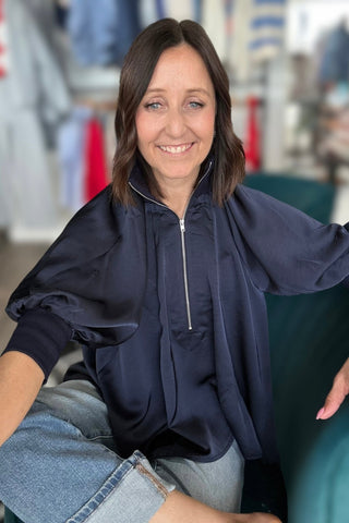 Celeste Navy Quarter Zip Mock Top - The Funky Zebras Clear Lake