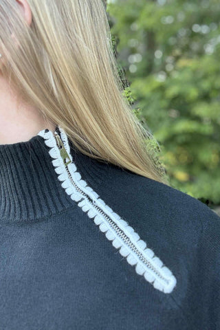 Charlie B Black Mock Neck with Zipper - The Funky Zebras Clear Lake