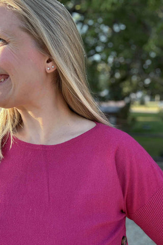 Charlie B Hibiscus Boat Neck with Buttons - The Funky Zebras Clear Lake