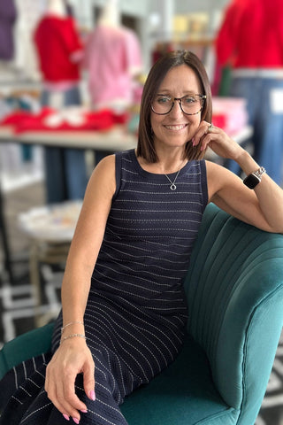 Charlie B Navy Striped Crew Sweater Dress - The Funky Zebras Clear Lake