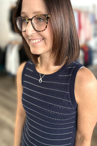 Charlie B Navy Striped Crew Sweater Dress - The Funky Zebras Clear Lake