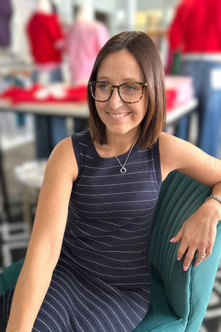 Charlie B Navy Striped Crew Sweater Dress - The Funky Zebras Clear Lake