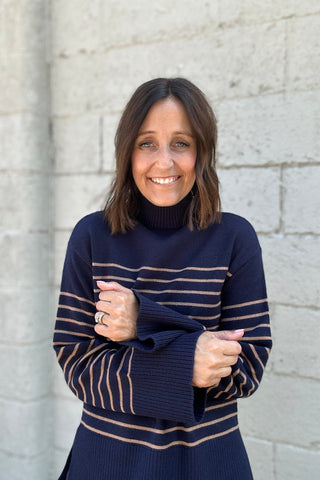 Charlie B Navy Striped Mock Neck Sweater - The Funky Zebras Clear Lake