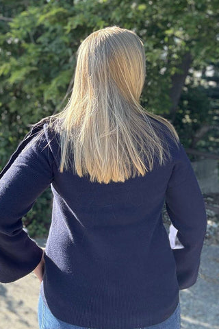 Charlie B Navy Sweater with Button Detail - The Funky Zebras Clear Lake