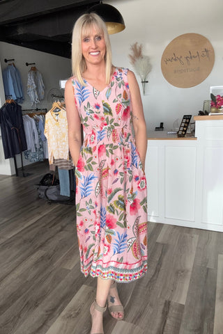 Charlie B Printed Viscose Dress w/ Waist Smocking - The Funky Zebras Clear Lake