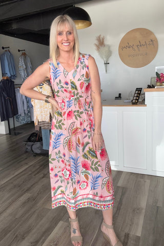 Charlie B Printed Viscose Dress w/ Waist Smocking - The Funky Zebras Clear Lake