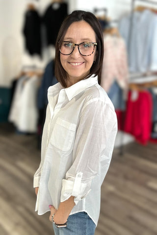 Charlie B White Rolled Sleeve Blouse - The Funky Zebras Clear Lake